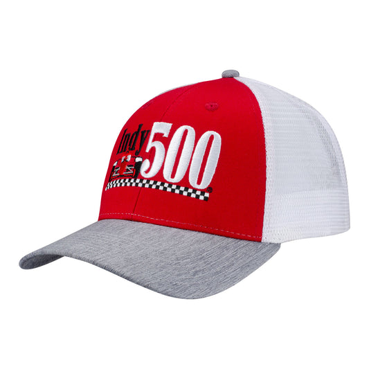 Indy 500 Checkered Stripe Hat in Red - Front Left View