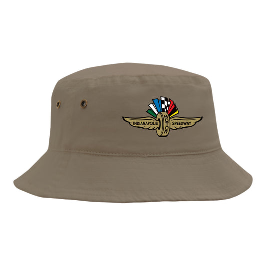 Wing Wheel Flag Bucket Hat in brown - Front View