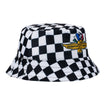 Wing Wheel Flag Checkered Bucket Hat in black and white - side view