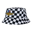 Wing Wheel Flag Checkered Bucket Hat in black and white - side view