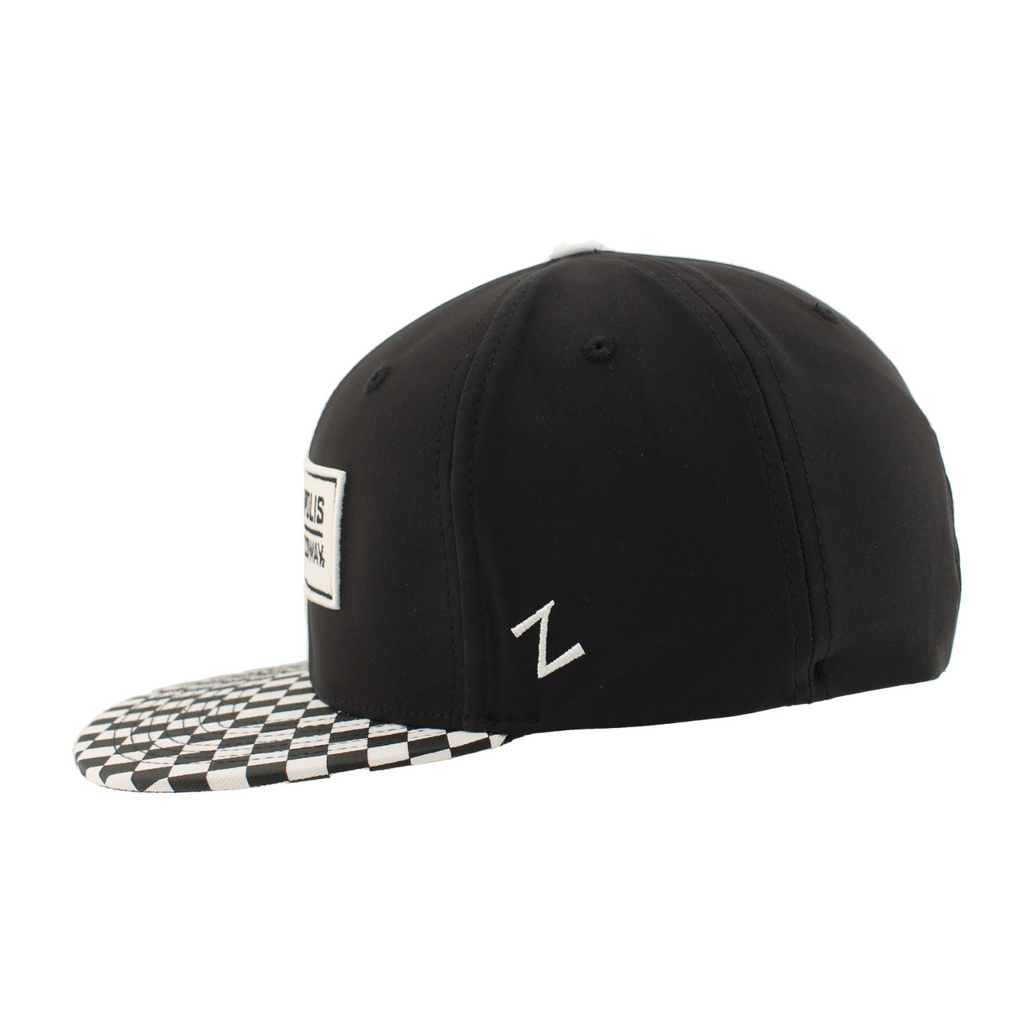 IMS Checkered Flatbill Snapback Hat - side view