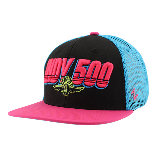 WWF Indy 500 Retro 90's Flatbill Snapback Hat - front view
