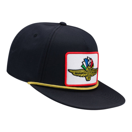 Wing Wheel Flag Patch Flat Bill Rope Hat - front view