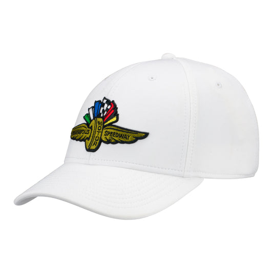Wing Wheel Flag Embroidered Hat- White - front view