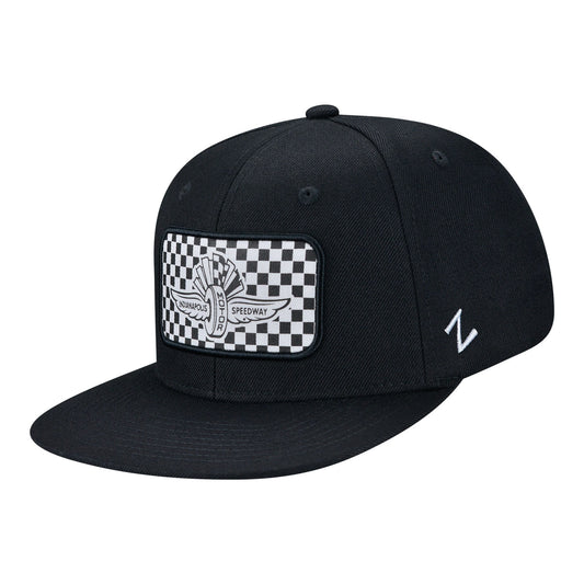 Wing Wheel Flag Checkered Patch Flat Bill Hat - Left View