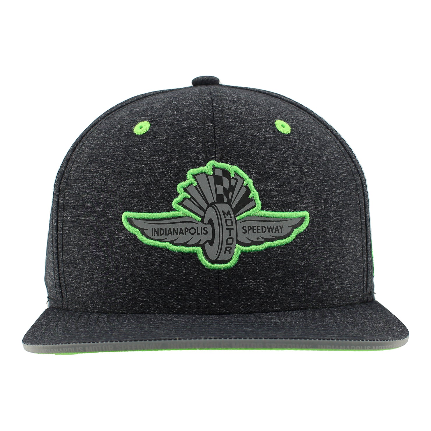 Wing Wheel Flag Neon Sport Fleck Flat Bill Hat - Front View