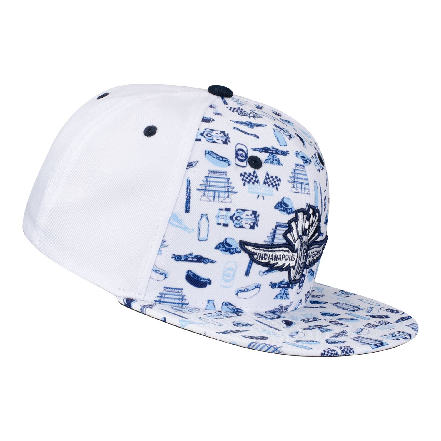 Wing Wheel Flag All Over Print Hat in White - Front Right View