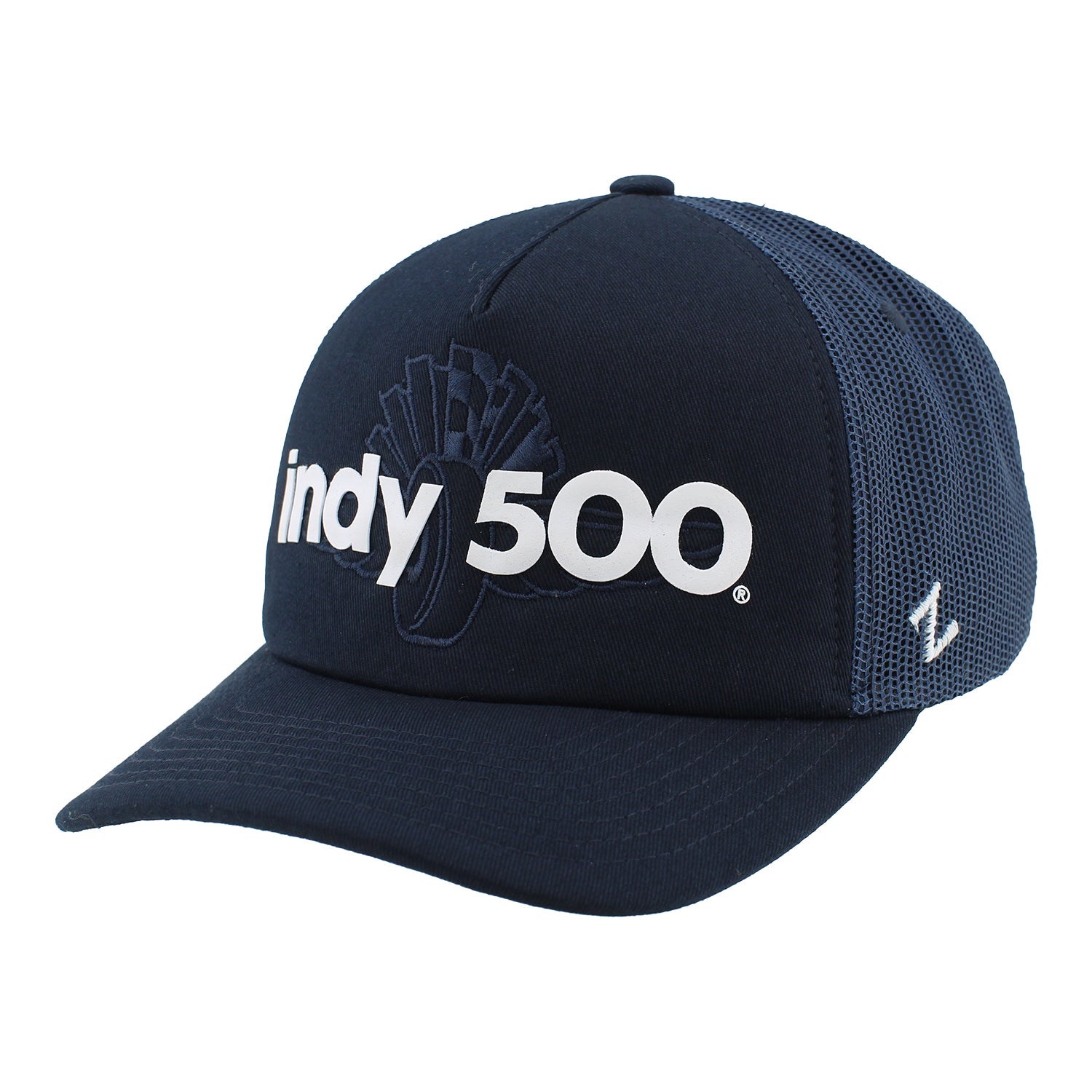 Indy 500 Puff Print Zephyr Hat in Blue - Front Left View