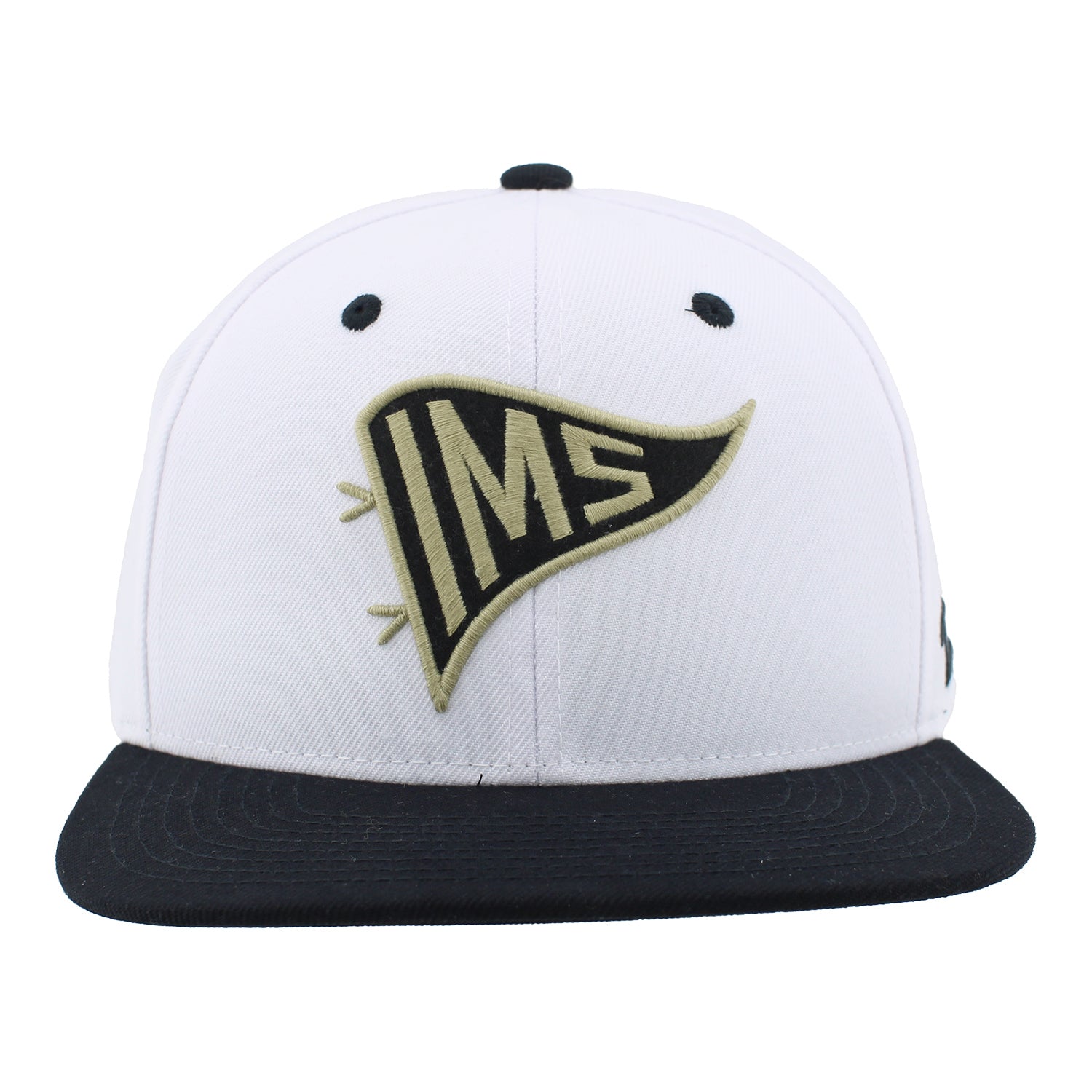 Indianapolis Motor Speedway Pennant Snapback Hat in White - Front View 