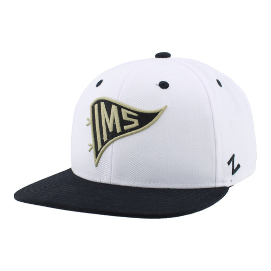 Indianapolis Motor Speedway Pennant Snapback Hat in White - Front Left View