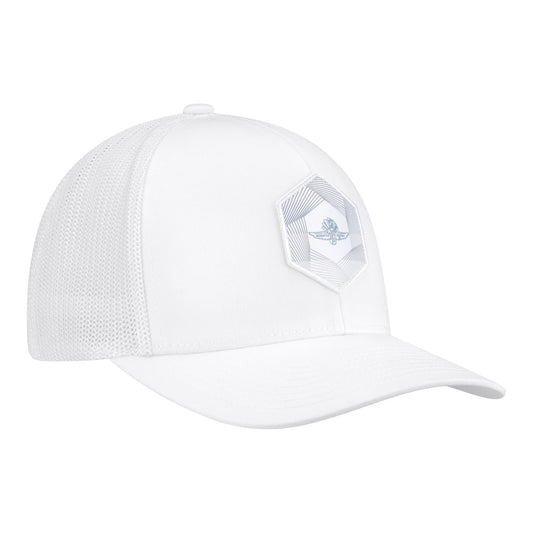 WWF Spiral Hexagon Patch Hat in White - Front right view