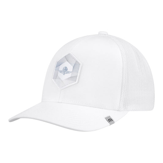 WWF Spiral Hexagon Patch Hat in White - Front Left View