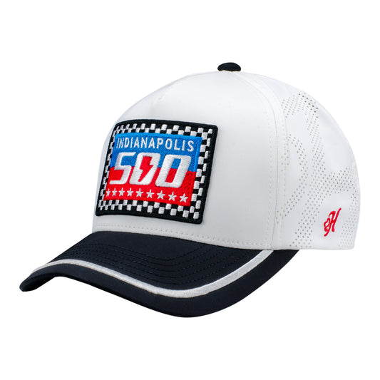 Indy 500 Checkered Patch Hat in White - Front Left View