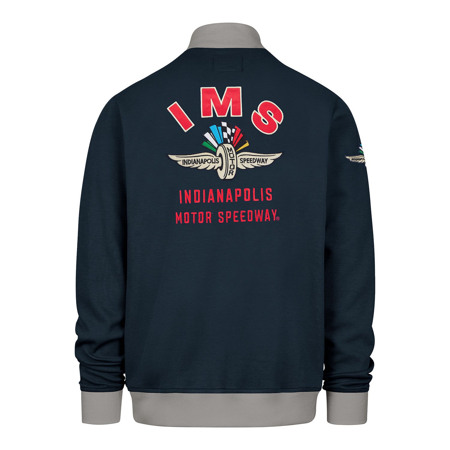 Indianapolis Motor Speedway Men's '47 Pique Track Jacket in blue - Back View