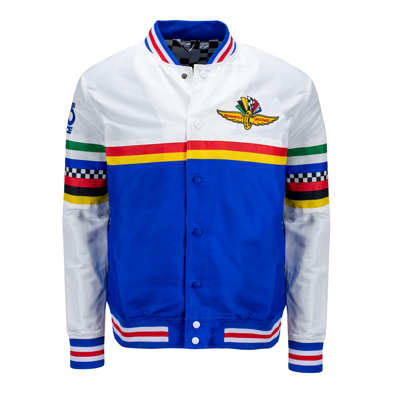 Indy 500 Bomber Jacket in White - Front View