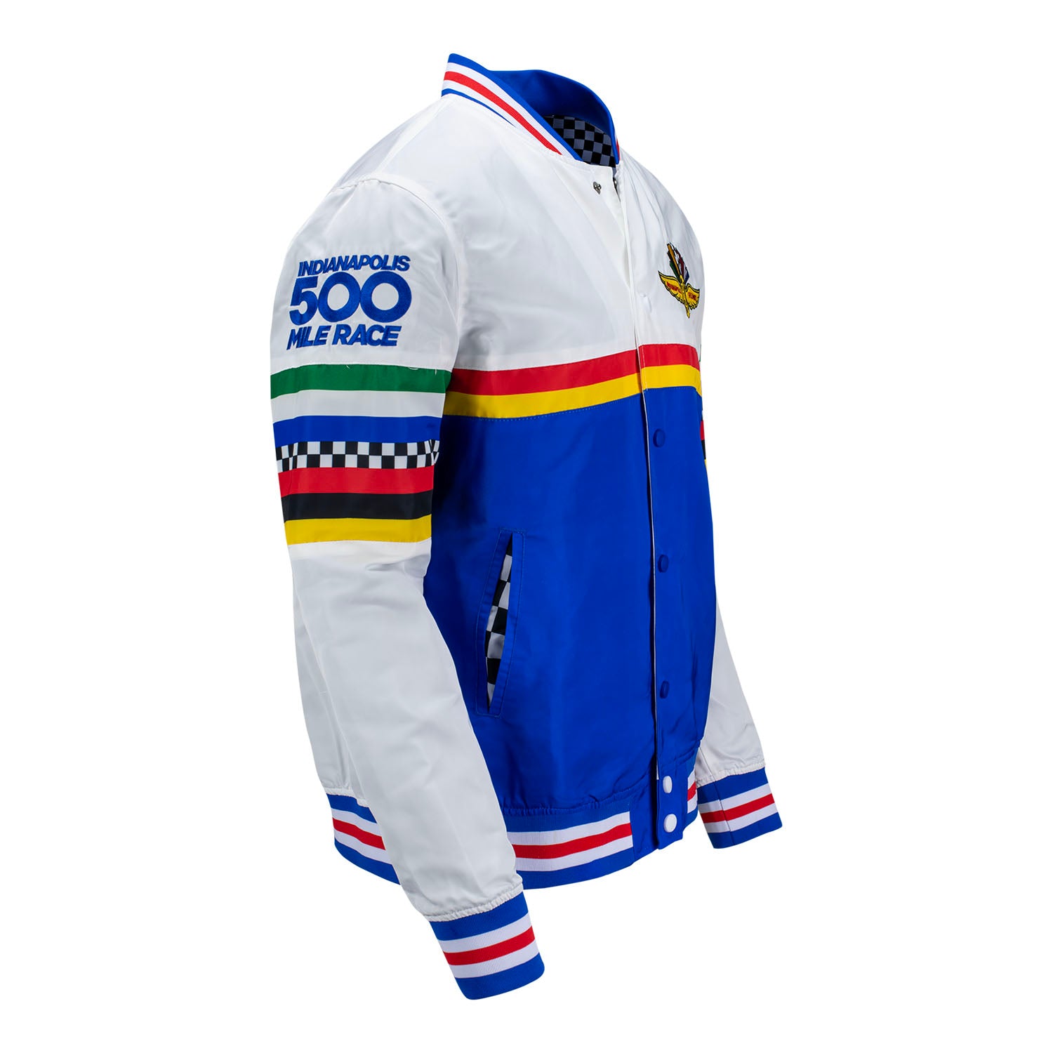 Indy 500 Bomber Jacket in White - Front Right View