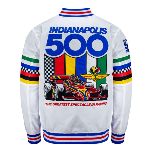 Indy 500 Bomber Jacket in White - Back View