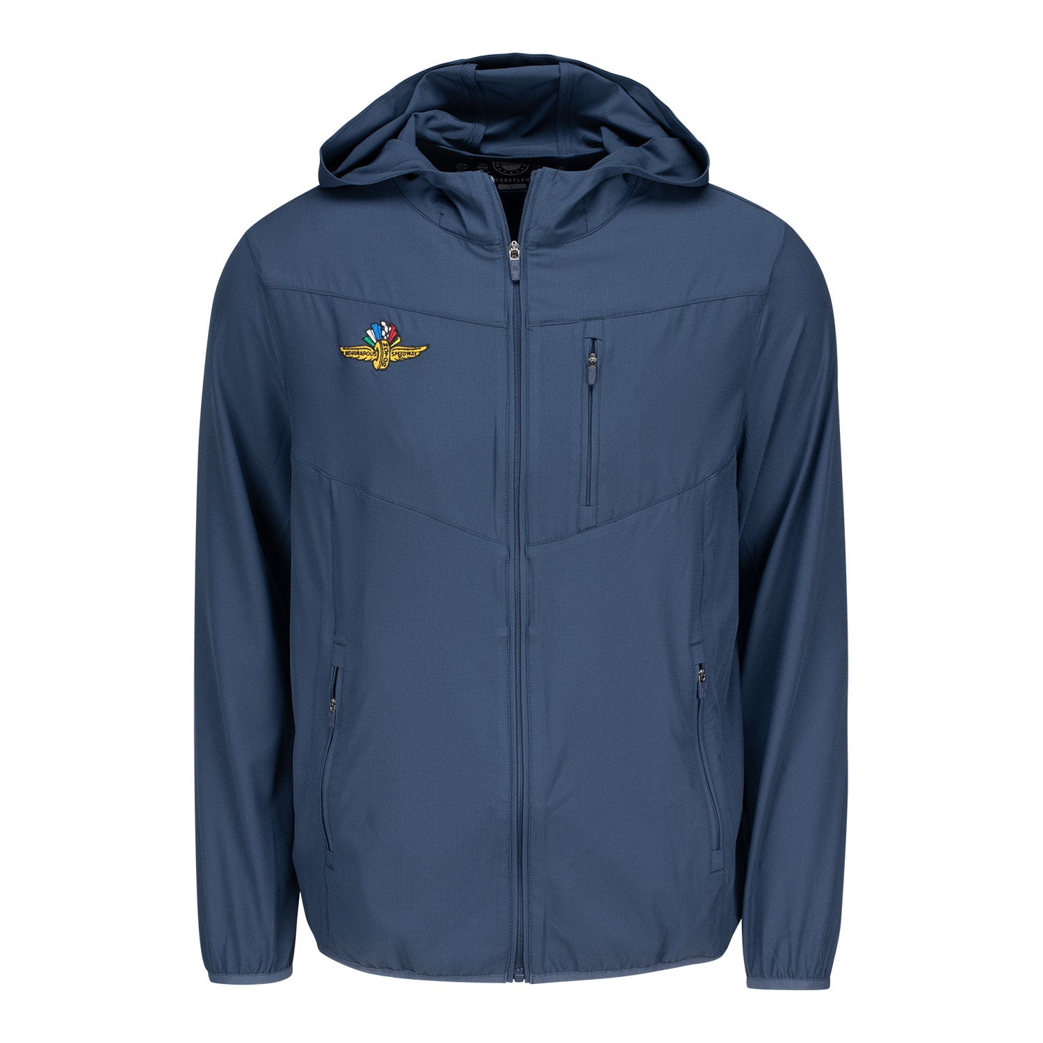 Indianapolis Motor Speedway Flag & Anthem Full Zip Pivot Jacket in Blue - Front View