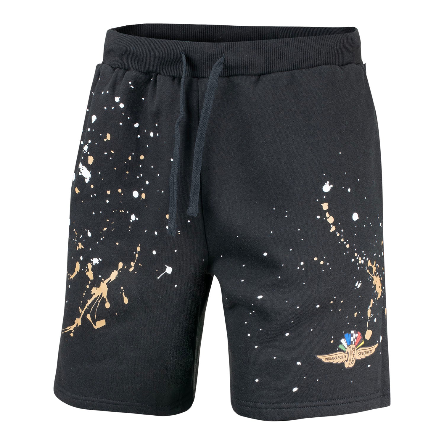 Wing Wheel Flag Paint Splatter Men's Shorts in Black - Front View