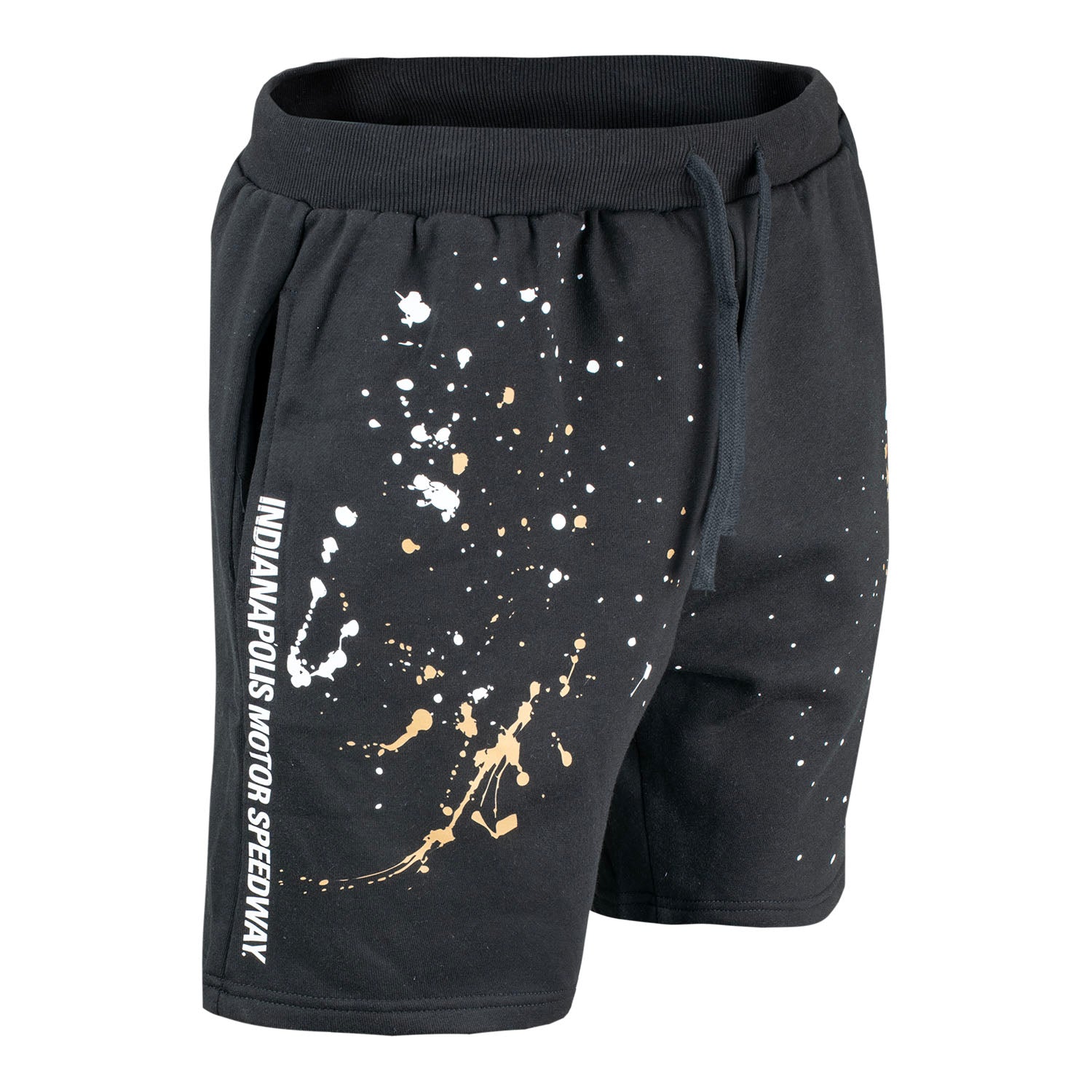 Wing Wheel Flag Paint Splatter Men's Shorts in Black - Side View