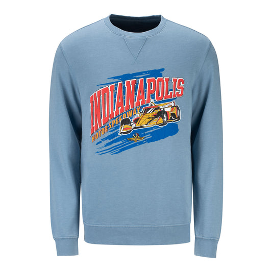 Indianapolis Motor Speedway Vintage Crewneck Sweatshirt in blue, front view