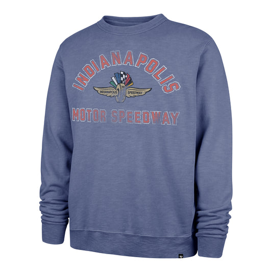 Indianapolis Motor Speedway Men's Treasured '47 French Terry Crewneck in Blue - Front View