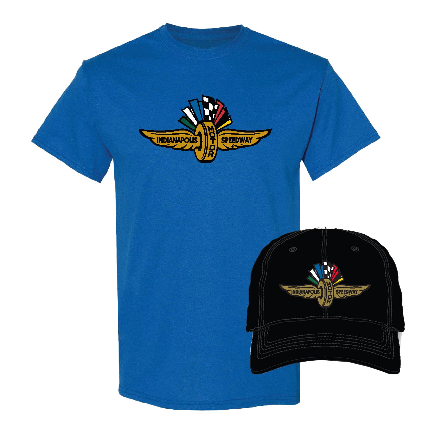 Men's Wing Wheel Flag Hat and Tee Combo in Blue and Black - Front View