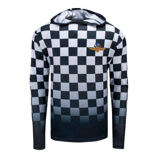 Wing Wheel Flag Checkered Long Sleeve Performance Hoodie - front view