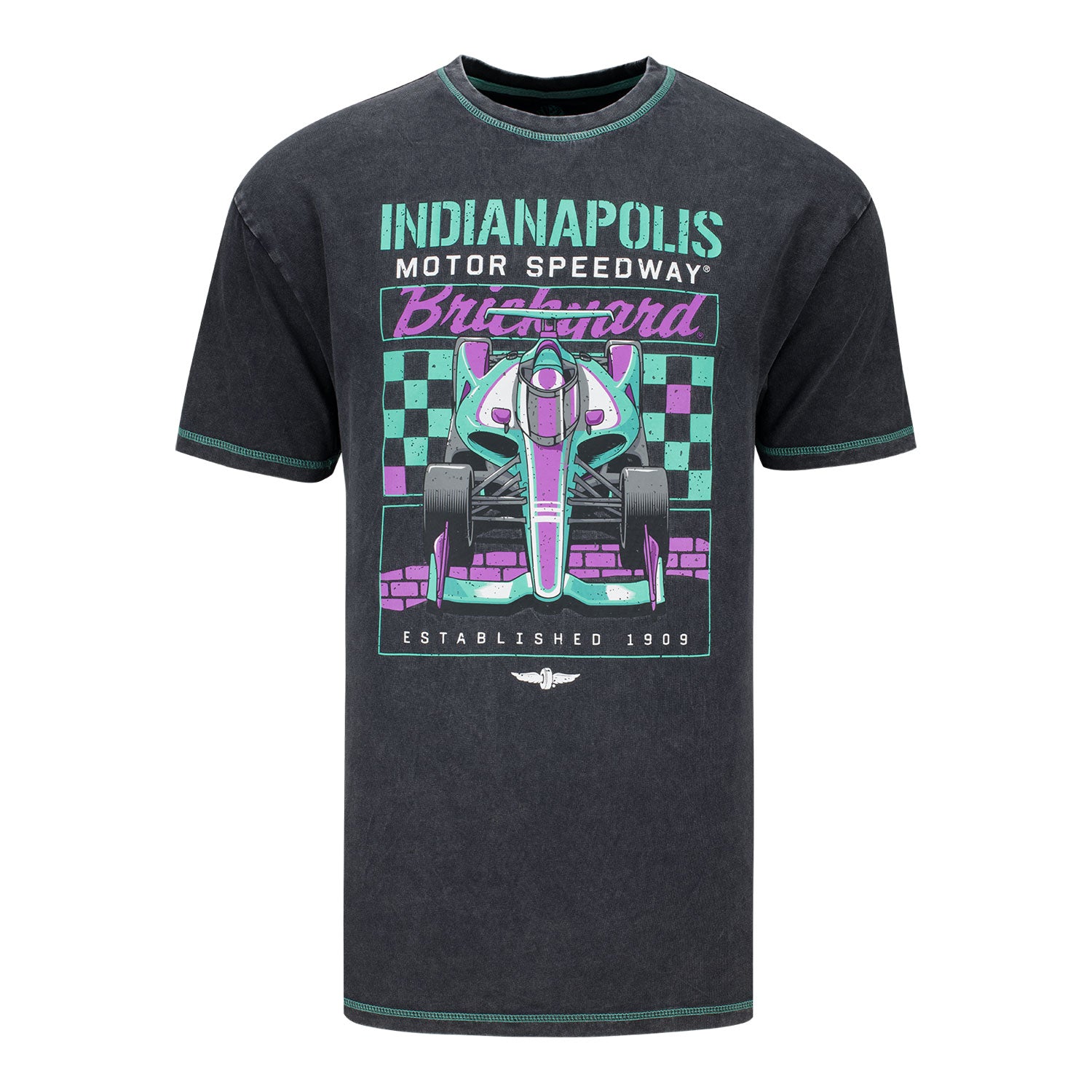 IMS Brickyard with Neon Indy Car T-Shirt in Black - Front View