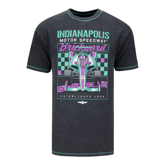 IMS Brickyard with Neon Indy Car T-Shirt in Black - Front View