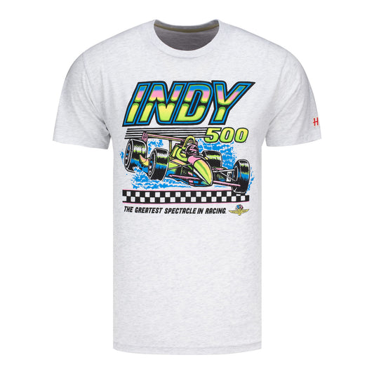 Indy 500 Throwback neon Indy Car T-Shirt in White - Front View