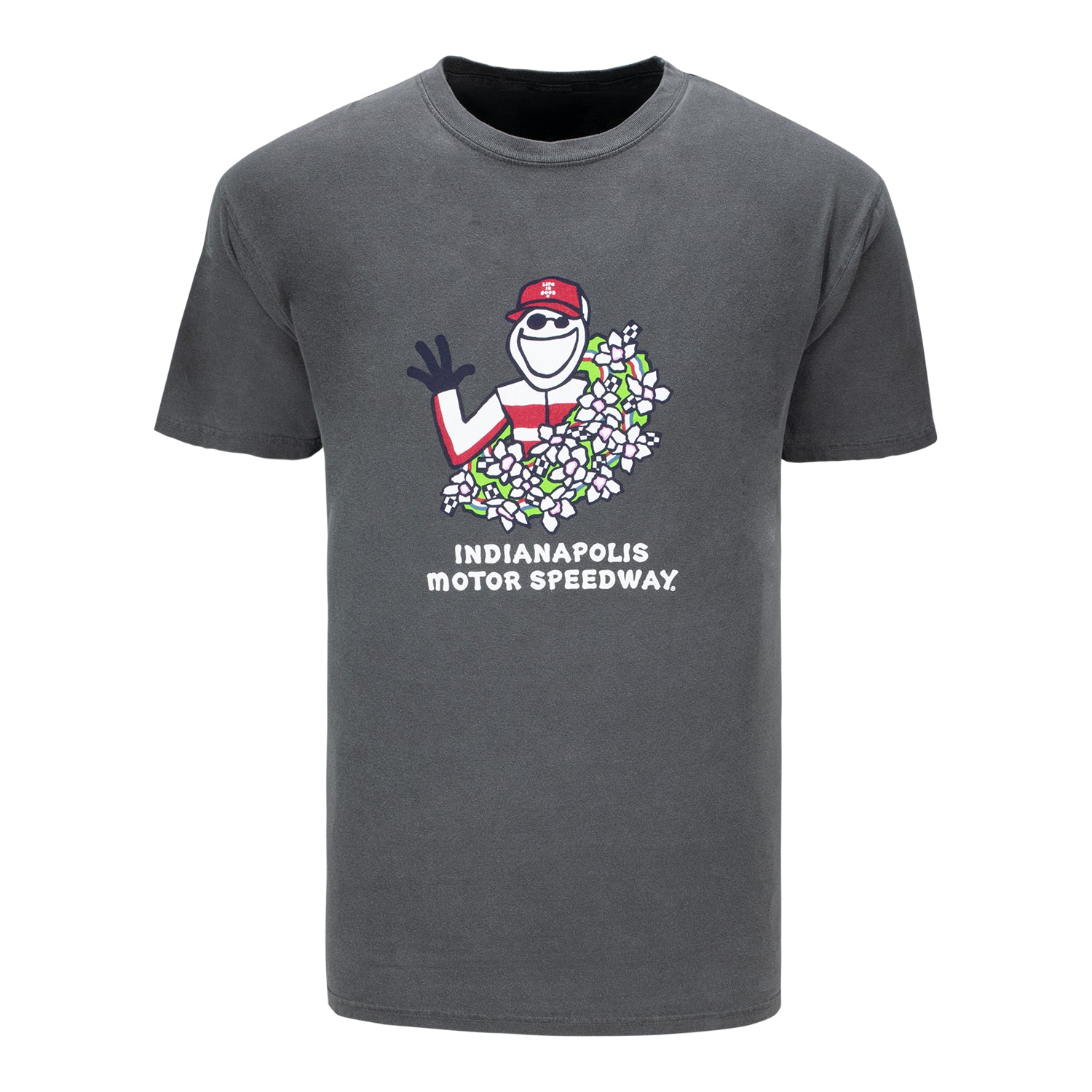 Indianapolis Motor Speedway Life Is Good Wreath T-shirt in Grey - Front View