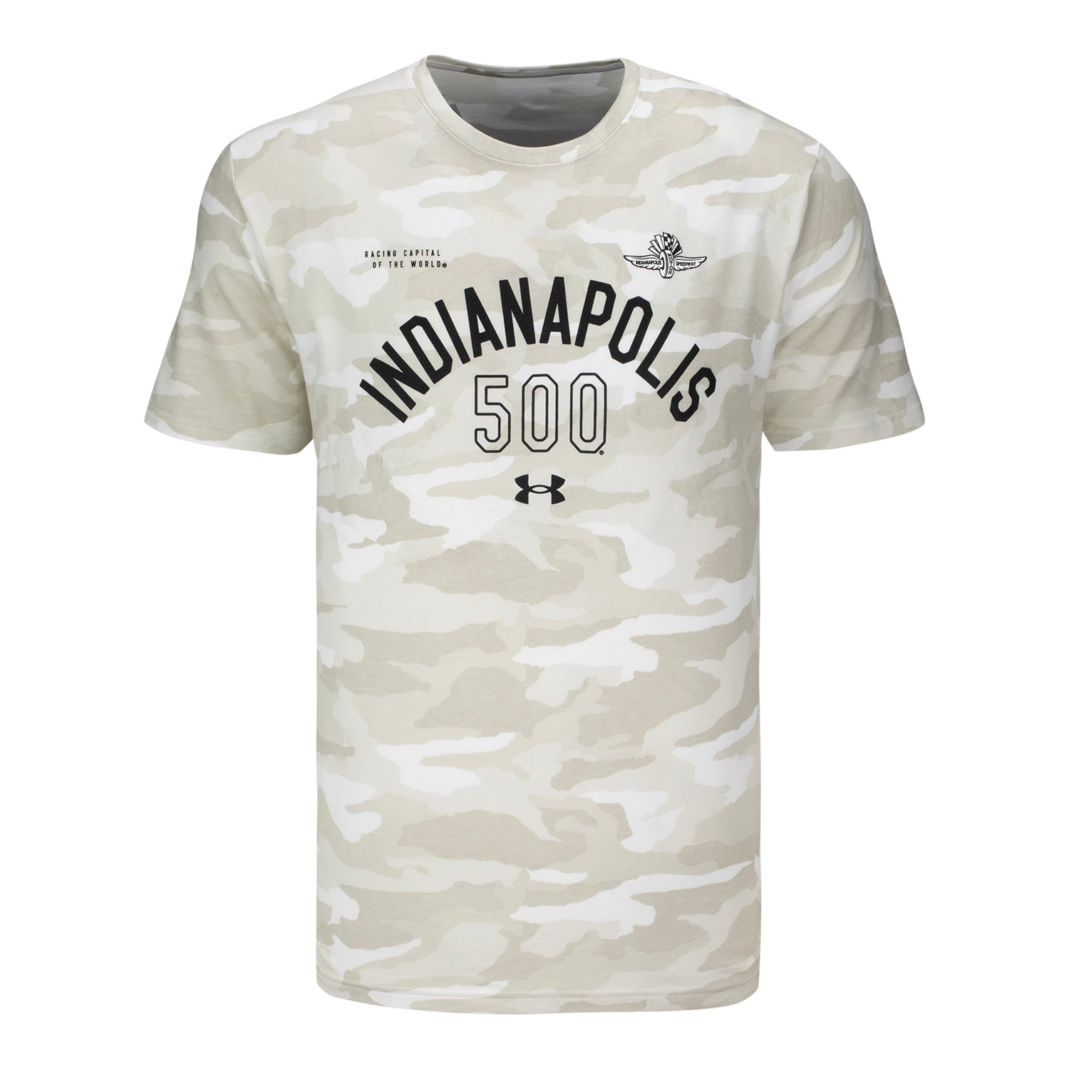 Wing Wheel Flag Indy 500 Under Armor Camo T-Shirt in Camo - Front View