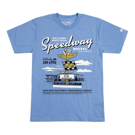 Speedway Motel Sign Tee in Blue - Front View