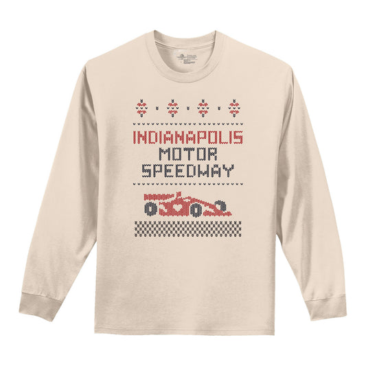 Wing Wheel Flag Holiday Long Sleeve Shirt in White - Front View