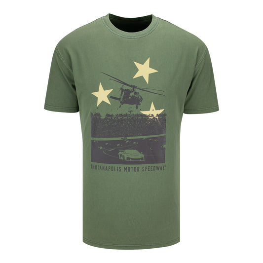 Indianapolis 500 Flyover Pigment Dyed T-Shirt in Green - Front View