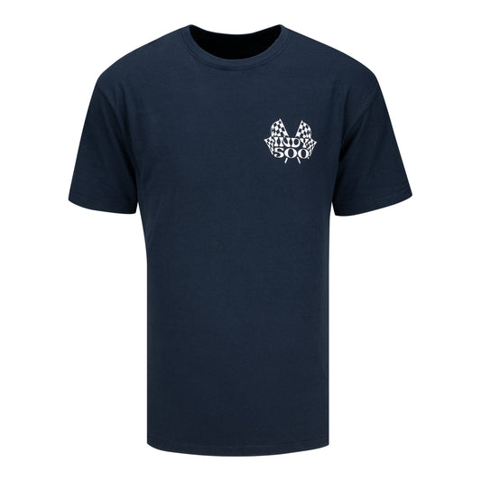 Wing Wheel Flag Checkered Groovy T-Shirt in Blue - Front View