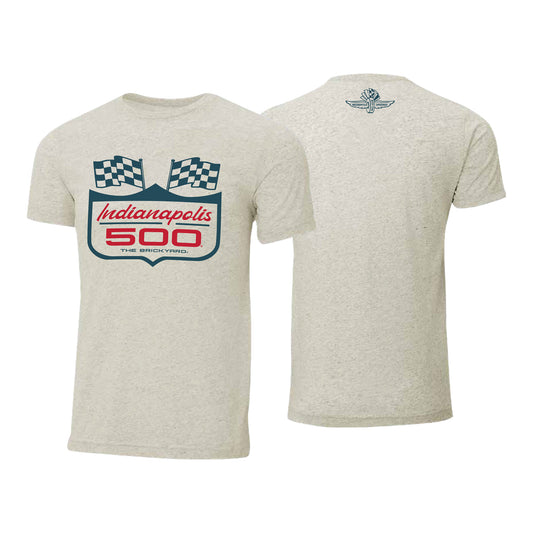 Checkered Flag Wing Wheel Cement T-shirt in White - Front and Back View