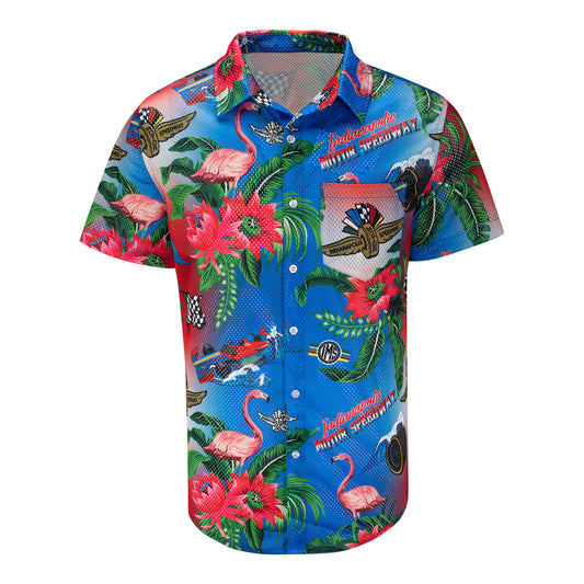 Wing Wheel Flag Floral Button Up Shirt - Front View