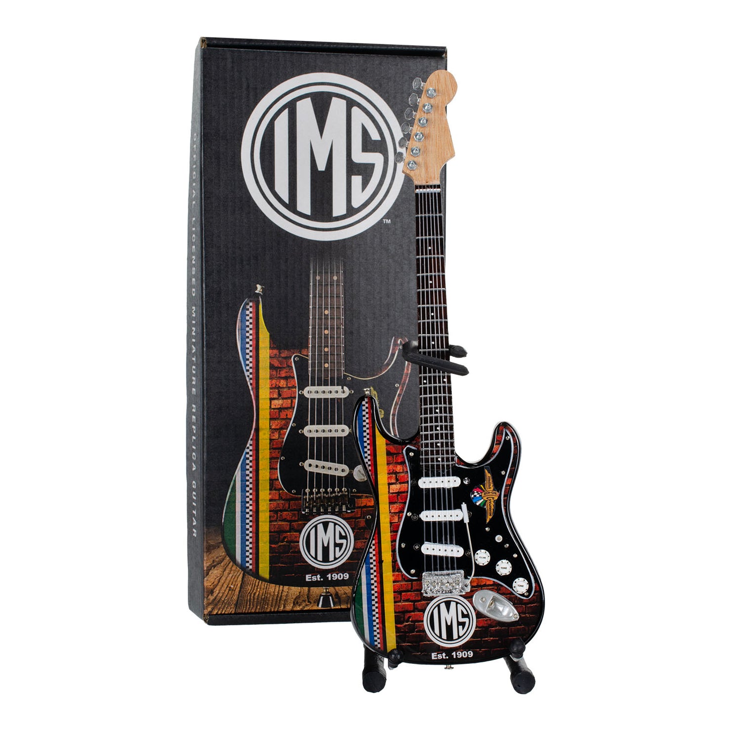 Wing Wheel Flag Mini Guitar in Black - Packaging Front View