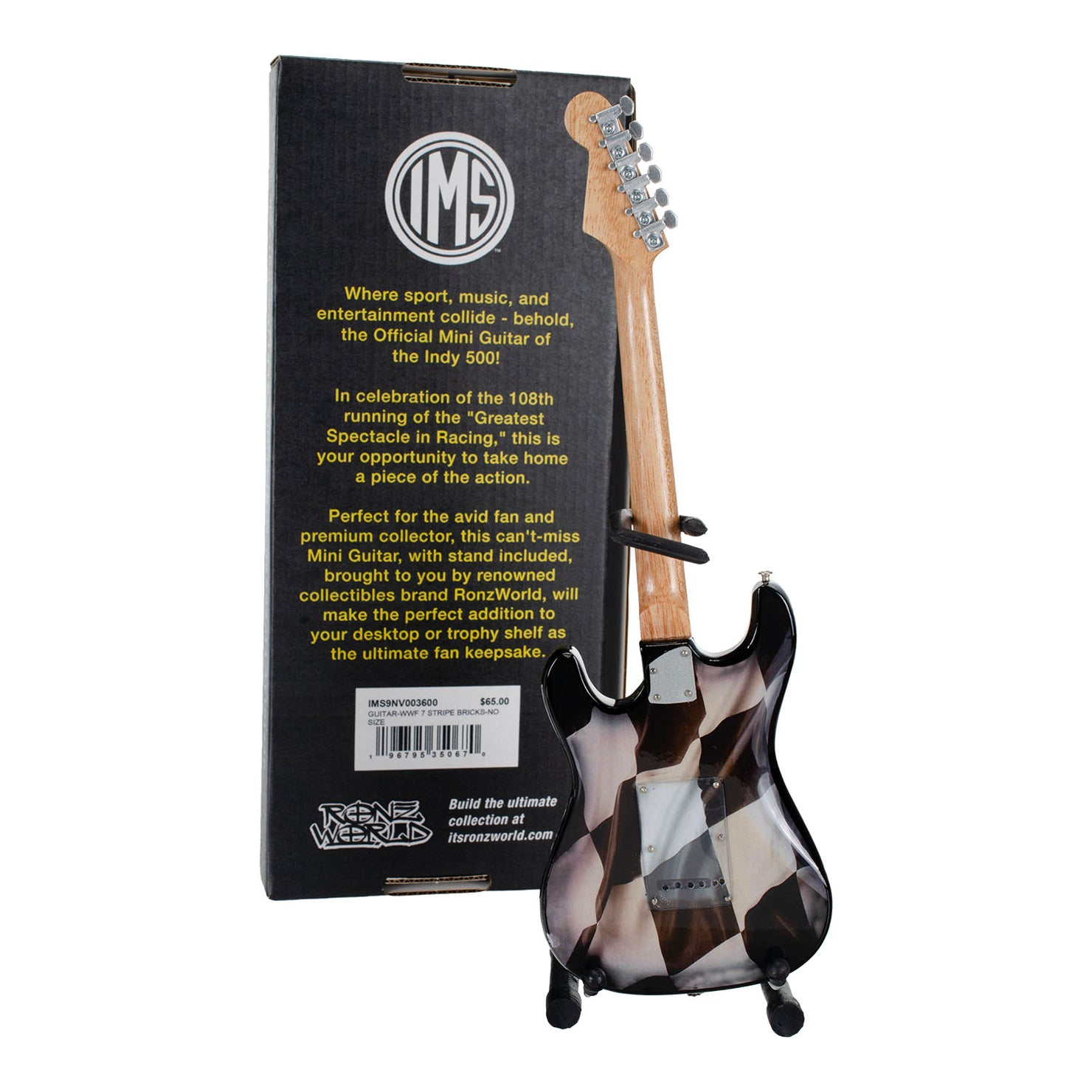 Wing Wheel Flag Mini Guitar in Black - Packaging Back View