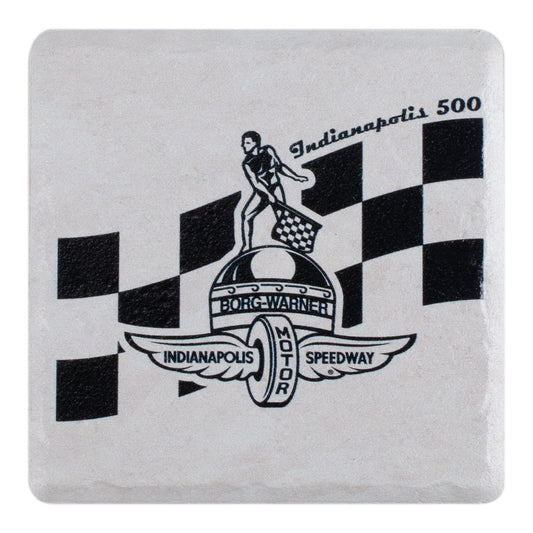Wing Wheel Flag Borg Checkered Stone Coaster - Front View