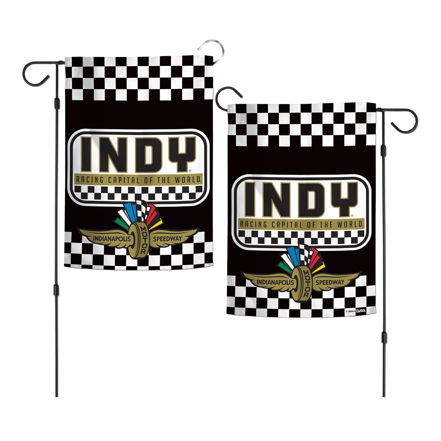 Indy Track Checkered Garden Flag - Front and Back View