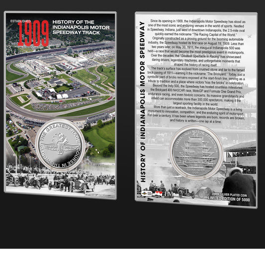 Indianapolis Motor Speedway History Coin Card - Front and Back View