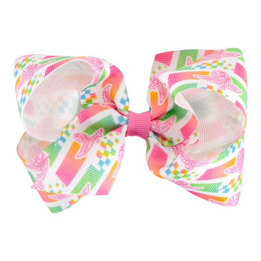 Wing Wheel Flag Neon Hairbow In Multi-Color - Front View