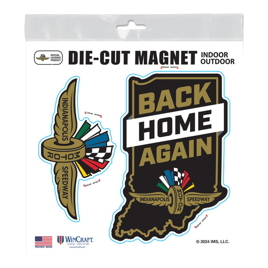 Wing Wheel Flag Back Home Again Die Cut Magnet 2pk - front view