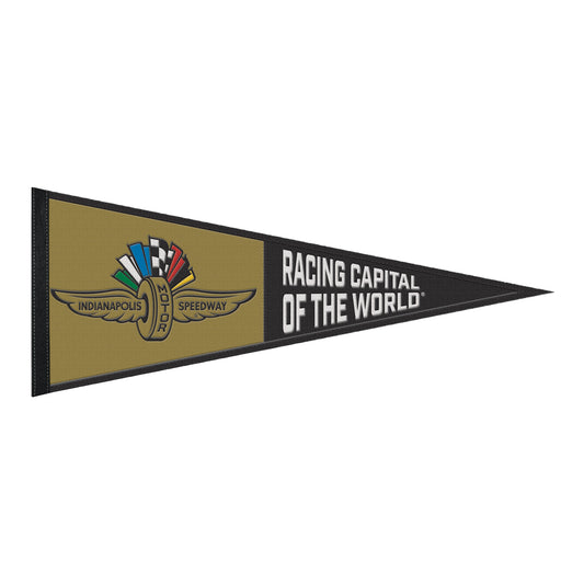 Wing Wheel Flag Racing Capital Of The World Wool Pennant - front view