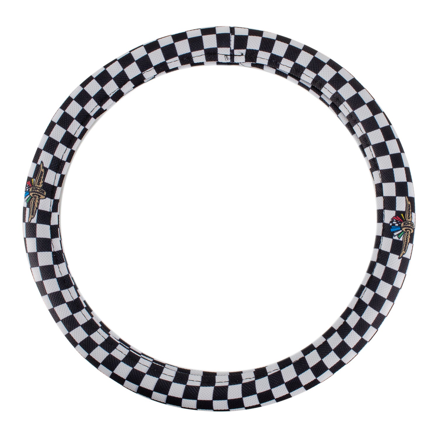 Wing Wheel Flag Checkered Steering Wheel Cover in Black and White - Front View