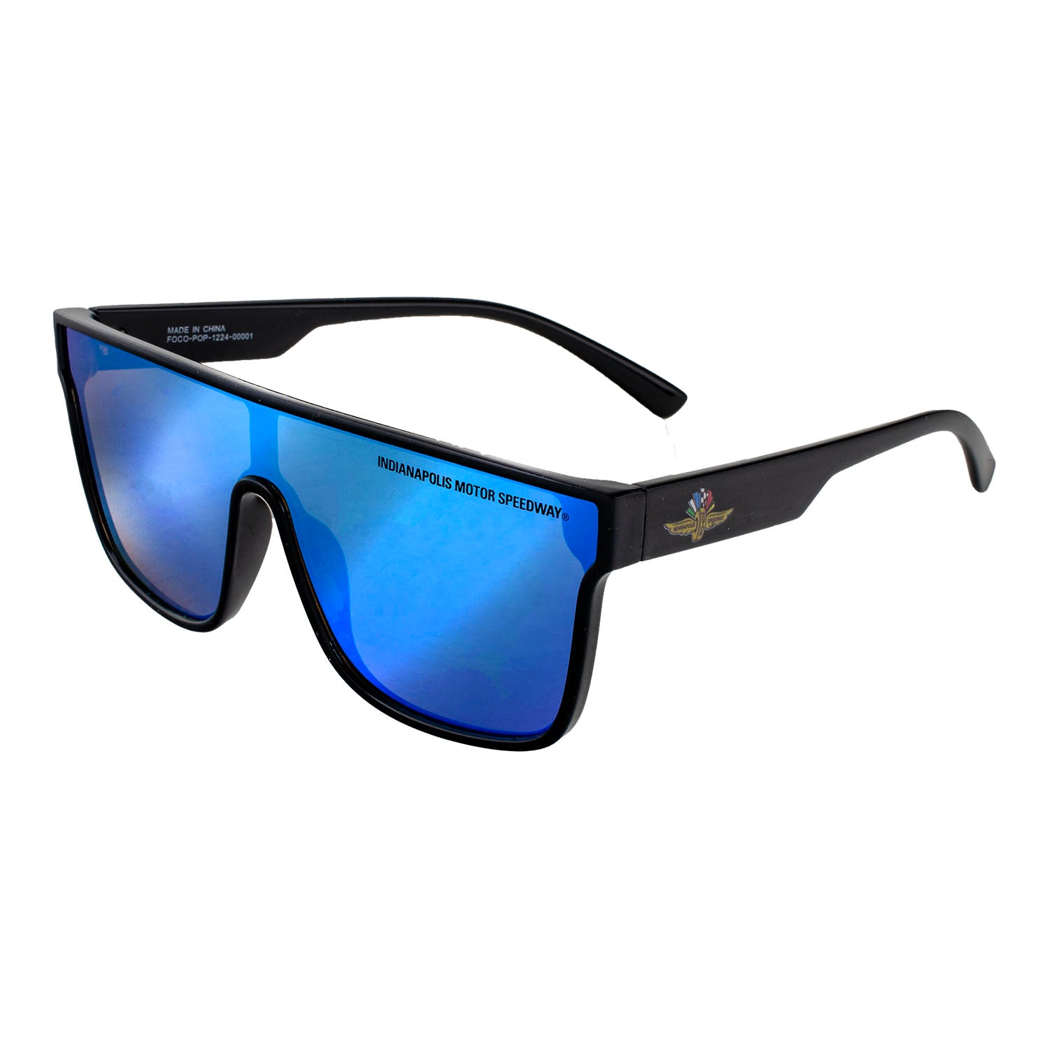 Wing Wheel Flag Flat Sunglasses in Black - Front Left View