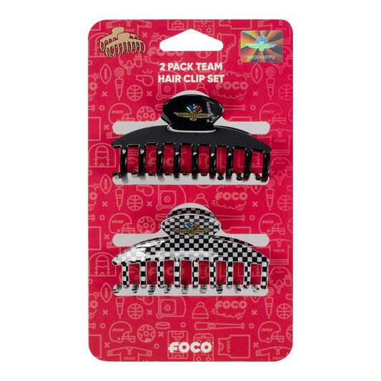 Wing Wheel Flag Hair Clips 2pk Checkered and Black - Front View